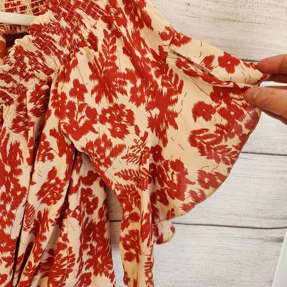 Mainstrip M Floral Cottagecore Y2K Beach Coastal Flowy Sleeve Crop Blouse - Picture 4 of 8